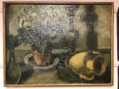 Continental school : Still life with flowers, oil on canvas,