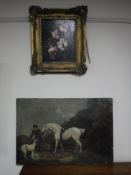 A gilt framed antiquarian oil on panel still life, together with an unframed oil on canvas,