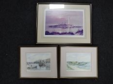 Three framed local interest prints, including an I.