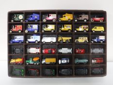 A car display case, containing thirty six die cast vehicles, Days Gone By, Solido,