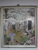 A tapestry framed picture - cottage and garden
