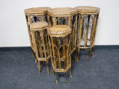 Six bamboo hexagonal plant stands