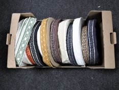 A box of twelve spools of vintage Silver Cross pram trim