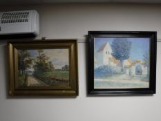 A gilt framed oil on canvas, 'Track Through A Rural Landscape' , indistinctly signed,