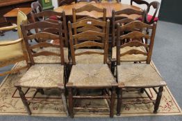 A set of six nineteenth century rush seated country chairs