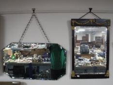 A mahogany and gilt framed bevel edge wall mirror,