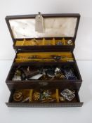 A jewellery box of costume jewellery mainly brooches, two pocket watches,