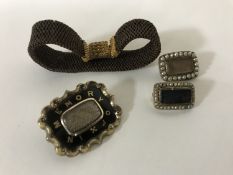 A group of early 19th century memoriam jewellery including a hair bracelet with high carat gold
