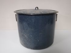 A cast iron cooking pot with lid (blue)
