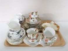 Two trays containing Wedgwood Anemone tea china, an antique Sutherland china tea service,