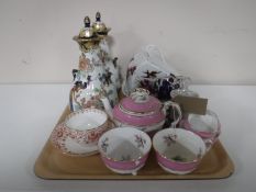 A tray containing a pair of Losol Ware Burslem lidded vases, butter dish and cover,