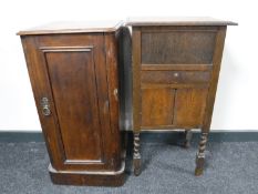 An oak sewing cabinet on barley twist legs,