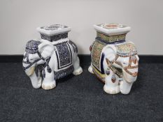 Two elephant pottery plant stands