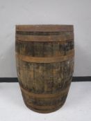 A coopered oak barrel