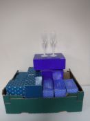 A quantity of boxed glassware including boxed Avon glassware, Orchida boxed vase,