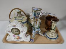 A tray containing a Beswick Hamlet jug number 1146, together with a copper lustre mug, cow creamer,
