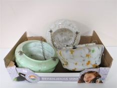 Three Art Deco marbled glass light shades