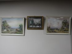 E Nevil : A pair of watercolours depicting landscapes, signed, framed,