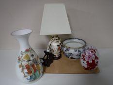 A tray containing a Masons Mandalay vase, together with a Masons iron stone chamber pot,