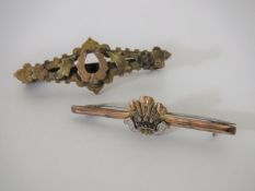 Two 9ct gold bar brooches