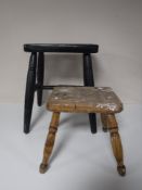 Two antique pine stools