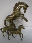 A large brass figure, rearing horse,