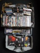 Three boxes and bag of assorted DVDs