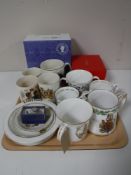 A tray of Wedgwood jasper ware, boxed Wedgwood and Royal Worcester collector's plate,