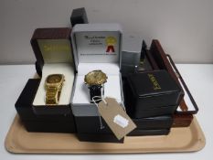 A tray containing a good collection of dress watches, gent's Rotary watch, pocket watch,