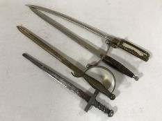 Four miniature ornamental sword letter openers