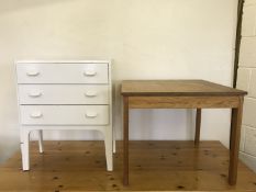 A painted three drawer chest and an oak low table