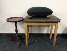 A mahogany wine table together with a footstool and a dressing table stool