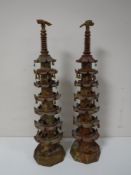 A pair of hard stone Chinese pagodas