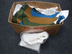 A box of curtains, vintage throw,