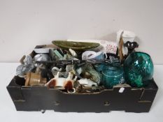 Three boxes of china, glass,