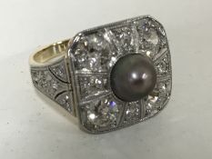 An antique pearl and diamond cluster ring,