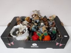 Two boxes of china, glass, ornaments, animal figures, Edwardian blue and white jug,