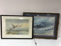 An advertising picture - GWR Speed to the west, together with a colour print of aircraft,