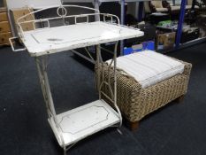 A mid 20th century painted metal washstand together with a wicker footstool