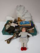 A collection of fans, vintage and antique dolls, vintage toys,