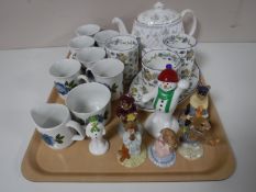 A tray of Royal Doulton Bunnykins figures, Ringtons Christmas ornament, Minton Haddon blue, china,