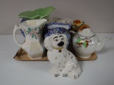A tray of chintz china jug, Maling tea pot, Beswick dog figure, cottage ware,