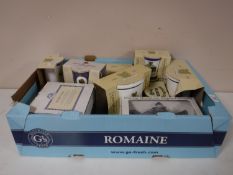 A box of Ringtons china including Maling chintz tea pot, Bridges tea pot, cups,