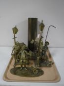 A tray of brass ornaments, lamp lighters,