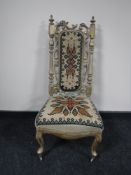 A pine cornice and a tapestry seated gilt chair