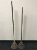 Two Victorian copper poss sticks