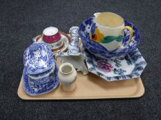 An antique Chinese blue and white bowl, candlestick,