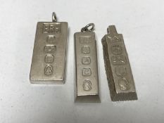 Three silver 1oz ingot pendants