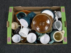 Seven boxes of stoneware, dinner ware, Denby cups and saucers,
