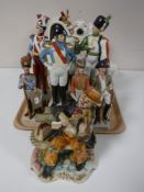 A tray of military figures, china ornaments,